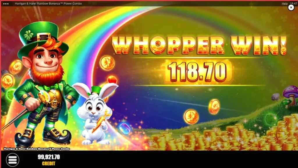 Harrigan & Hare Rainbow Bonanza Power Combo slot machine interface